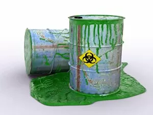 Images Dated 28th April 2005: Drum leaking toxic waste, artwork