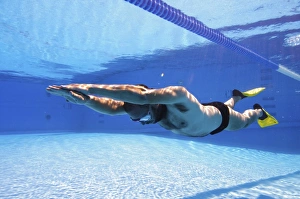 Prints of Freediving (or free-diving) is a form of underwater diving that does not involve the use of scuba gear or other external breathing devices Images Dated 2013 March: Dynamic Apnea Freediving Print