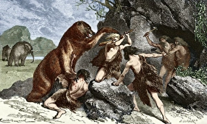 Pleistocene Epoch Animals Prints: Early humans using weapons