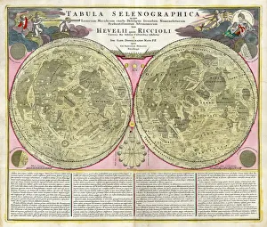 Images Dated 2004: Early Moon Map Print, 1730 Engraving