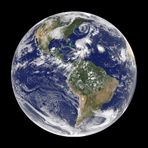 Earth with 5 hurricanes, satellite image Earth with 5 hurricanes, satellite image