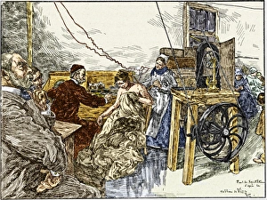 Prints of Electrotherapy. Historical artwork of 19th-century patients being treated with electrotherapy Images Dated 2006 December: Electrotherapy Print, 1900