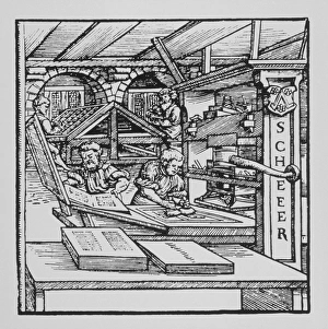 Engraving of a 16th century printing press Engraving of a 16th century printing press