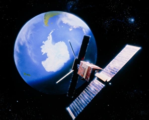 ERS-1 satellite in orbit over earth ERS-1 satellite in orbit over earth