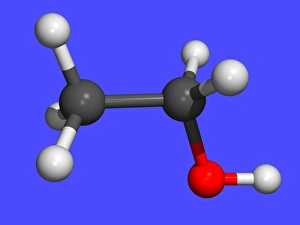 Prints of Ethanol. Computer-generated molecular model of ethanol (CH3.CH2.OH), a type of alcohol. Alcohols comprise a carbon (black) and hydrogen (white) chain with a hydroxyl group (OH) Images Dated 2003 September: Computer-generated molecular model of ethanol print