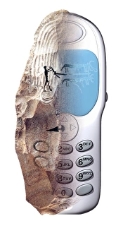 Prints of Evolution of communications. Conceptual computer artwork illustrating progress in communications technology. Prehistoric cave art develops into a mobile phone Images Dated 2003 April: Evolution of Communications Print: Prehistoric Cave Art to Mobile Phone