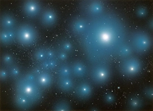 Prints of First generation of stars. Artwork of the first stars in the universe, thought to have formed over 13 billion years ago, when the universe was only a few million years old Images Dated 2008 May: First Generation Stars Print: A Large, Hot Star