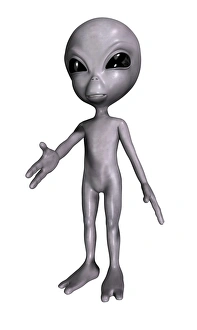Prints of Friendly alien extending his hand in a gesture of peace, computer artwork Images Dated 2008 February: Friendly Alien Peace Gesture Print