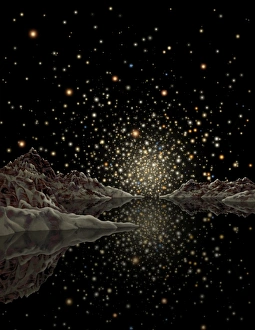 Alien Planet Artwork Prints: Globular cluster from planet, artwork
