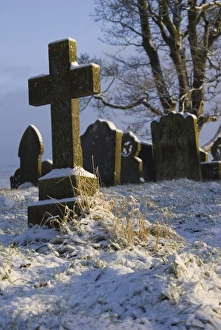 English Countryside Churches Prints: Graveyard in snow
