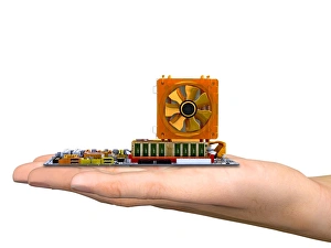 Hand with computer motherboard, artwork Hand with computer motherboard, artwork