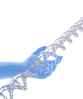 DNA Structure Prints: Hand with DNA strand, computer artwork