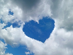 Prints of Heart-shaped cloud formation. Conceptual image showing a gap in cumulus cloud in the shape of a heart Images Dated 2008 November: Heart-shaped cloud formation Print