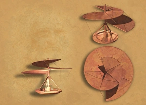 Leonardo Da Vinci Inventions Prints: Helicopter flying machine, artwork