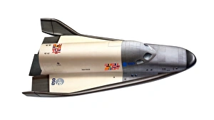 Prints of Hermes space shuttle, artwork. This proposed European Space Agency (ESA) spacecraft was intended to perform a role similar to that of NASAs Space Shuttle Images Dated 2012 February: Hermes Space Shuttle Print
