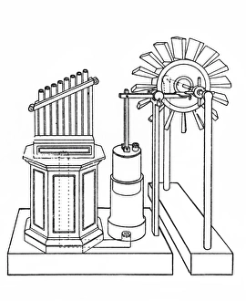 Historical drawing of a wind-powered organ Historical drawing of a wind-powered organ