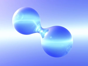 Prints of Computer artwork of a hydrogen molecule, one of lightest and most abundant elements in the universe. Hydrogen (H2), is a diatomic molecule Images Dated 2010 December: Hydrogen Molecule Print
