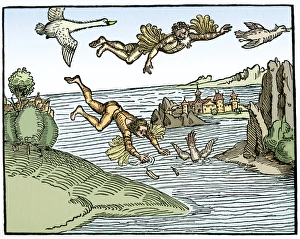 Greek Mythology Illustration Prints: Icarus and Daedelus