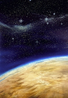 Illustration of part of the Earth on a starfield Illustration of part of the Earth on a starfield