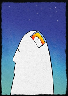 Imagination Print - A man's head with a small figure inside