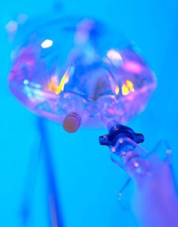 Intravenous drip bag containing saline solution Intravenous drip bag containing saline solution