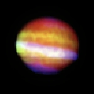 Prints of Focussing Jupiter. A SOFIA infrared image with FORCAST instrument (19.7, 31.5 and 37.1 micrometer wavelength). SOFIA - the flying 2, 7m mirrors observatory onboard an Boeing 7747 SP Images Dated 2012 February: SOFIA Infrared Print of Jupiter