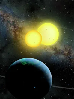 Kepler-35 planetary system, artwork C015/0790 Kepler-35 planetary system, artwork C015/0790