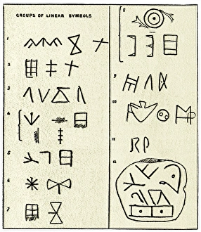 Prints of Linear script symbols arranged in groups of two or more Images Dated 2010 April: Print of Linear script symbols in grouped arrangements