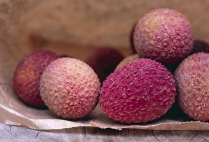 Lychee fruit print in a brown paper bag