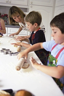 Biscuit dough rolling and cutting Print