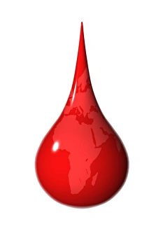 Prints of Malaria, conceptual artwork. Drop of red blood, showing the outline of the continent of Africa Images Dated 2008 October: Malaria Print