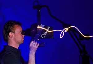 Man using the Fake Space virtual reality system Man using the Fake Space virtual reality system