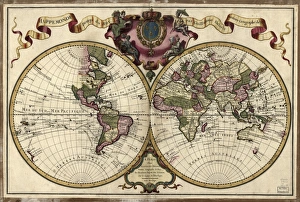 Print of 18th century Map of the world, Paris 1720