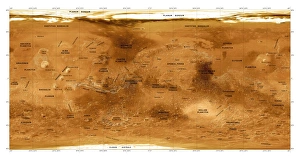 Martian Surface Features Prints: Mars topographical map, satellite image