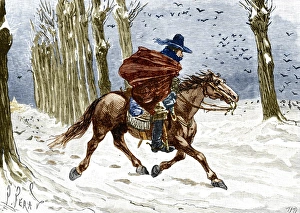 Prints of Messenger. Historical artwork of a messenger on horseback Images Dated 2004 August: Messenger on Horseback Print