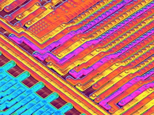 Scanning Electron Microscopy Images Prints: Microchip surface, SEM