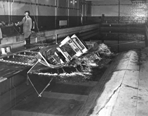 1953 Model Ship Testing Print - Sideways Launch of a Model Trawler