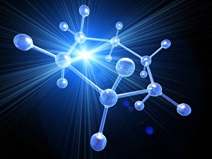 Prints of Molecular structure, conceptual computer artwork. Atoms are shown as spheres and the bonds between them as rods Images Dated 2008 September: Molecular Structure Print - Atoms and Bonds