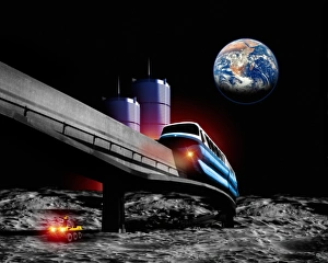 Future Space Travel Prints: Moon monorail
