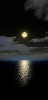 Images Dated 23rd December 2004: Full Moon Setting over the Ocean Print