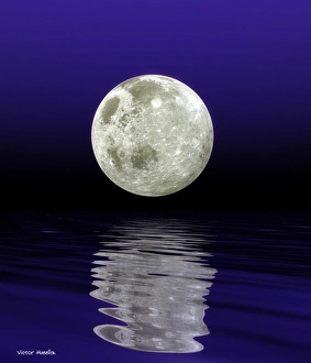 Astronomy Illustrations Prints: Moon over water