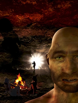 Homo Neanderthalensis Prints: Neanderthal cave, artwork