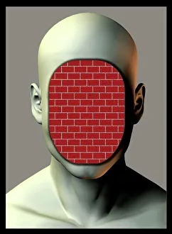 Non-Communication Print: Brick-Walled Human Head