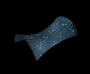 Prints of Open universe. Computer artwork showing the geometrical curvature of an open (hyperbolic) universe. The galaxies are shown on a grid, which represents the overall geometry of the universe Images Dated 2013 January: Open Universe Print - Computer artwork of a hyperbolic universe