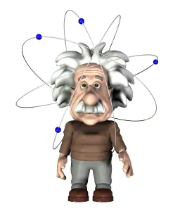 Prints of Albert Einstein. Cartoon of the Swiss-German physicist Albert Einstein (1879-1955) surrounded by electrons in a bohr model of an atom Images Dated 2009 February: Albert Einstein Print