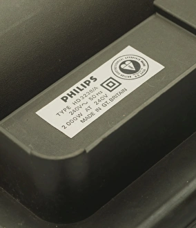 Prints of Power rating label. Label containing electrical power rating information on a domestic fan heater Images Dated 2005 August: Domestic Fan Heater Power Rating Print