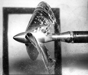 Prints of Propeller cavitation. Test being carried out on a propeller to study cavitation effects Images Dated 2008 September: Propeller Cavitation Test Print