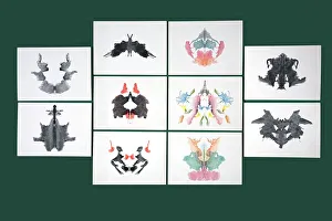 <b class=qtipBold><figcaption>Rorschach Inkblot Test</figcaption></b><br>Inkblot test cards from a set of ten cards used in the Rorschach test. The subject's perceptions of the inkblots are recorded.This information is analyzed and the results are used to examine personality characteristics and emotional functioning.<br><em>© SHEILA TERRY/SCIENCE PHOTO LIBRARY</em> Rorschach Inkblot Test