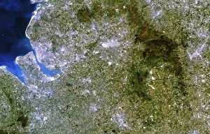 Satellite image of Liverpool and Manchester, UK Satellite image of Liverpool and Manchester, UK