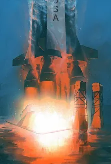Saturn V rocket launch, artwork Saturn V rocket launch, artwork